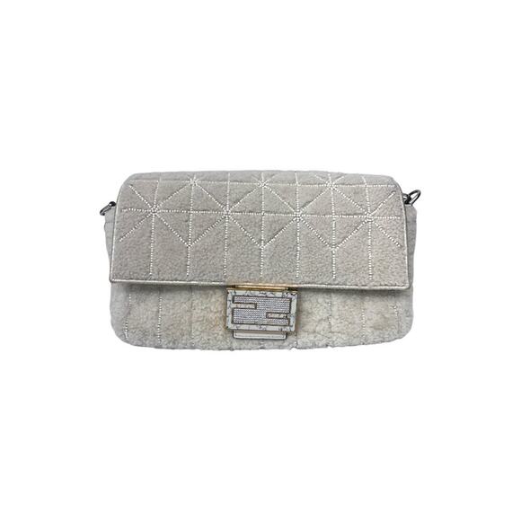 New version Fendi cream color shearling beaded baguette - Picture 1 of 8